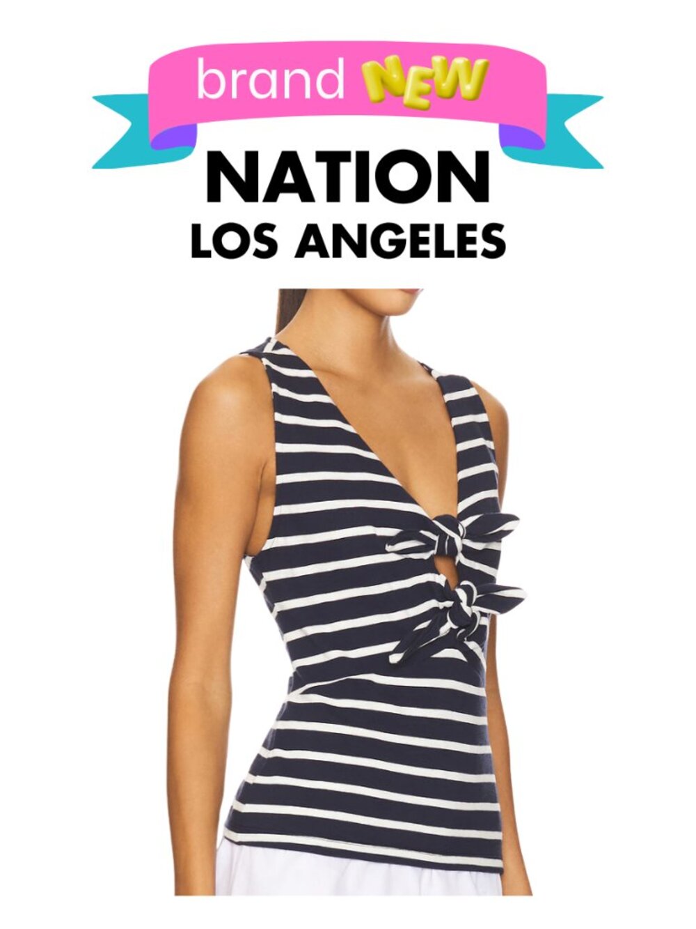 Nation Los Angeles Terri Tie Tank Navy Playa Stripe Women's Size XS - New w/Tags